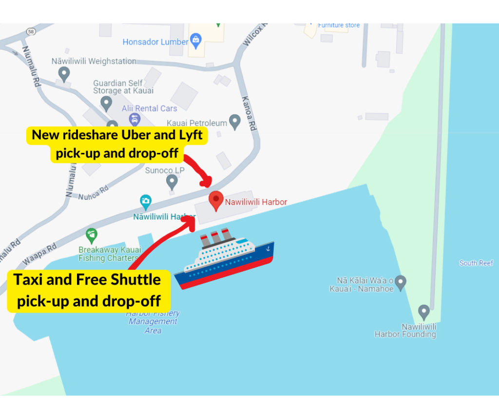 Kauai Taxi, Uber and Lyft pick up map
