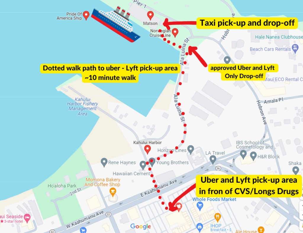 Maui Taxi, Uber and Lyft pick up map