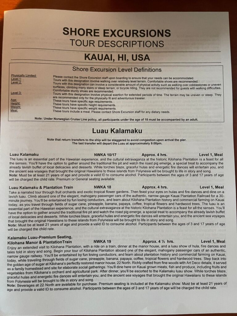 Kauai NCL Excursions Descriptions one